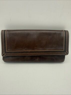 VTG Fossil brown leather multi fold wallet organizer card holder